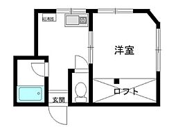 サンハイツ大高 2階1Kの間取り