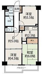 コスモ北与野 3DKの間取図画像