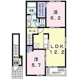 南海和歌山港線 和歌山港駅 3.6kmの賃貸アパート 2階2LDKの間取り