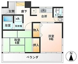 フリーデ国立 2階2DKの間取り