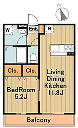 リブリヴィエント 2階1LDKの間取り