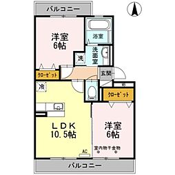 リドアイカ B棟 2階2LDKの間取り