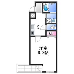 フジパレス泉大津サウス 2階1Kの間取り
