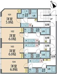 カインドネス相模原 3階1Kの間取り