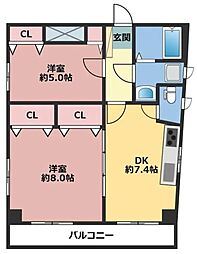 ハウスアーデル佃野 2LDKの間取図画像