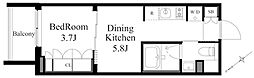 ラティエラ上野入谷 1DKの間取図画像