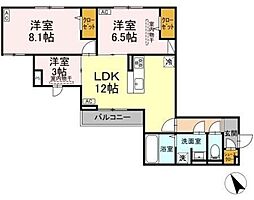 ドムスクレスト森野 2階3LDKの間取り