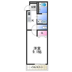 フジパレス中加賀屋V番館 2階1Kの間取り