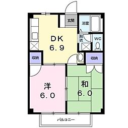 ドミール内田 1階2DKの間取り