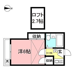 ロイヤル常盤台 2階1Kの間取り