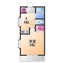 ヒガシハウス北町 1Kの間取図画像