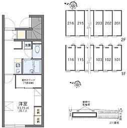 レオパレスアンオゥル 1Kの間取図画像