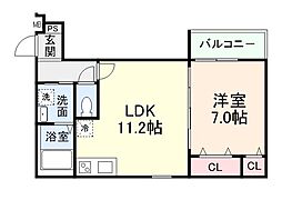 おおさか東線 城北公園通駅 徒歩6分の賃貸アパート 1階1LDKの間取り