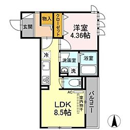アンジュール綾瀬 2階1LDKの間取り