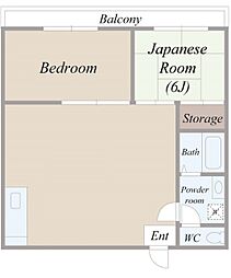 オークヴィラ 3階2DKの間取り