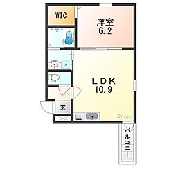 フジパレス花園中央公園南I番館 1LDKの間取図画像