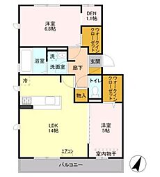 ヴィルヌーブII 2階2LDKの間取り