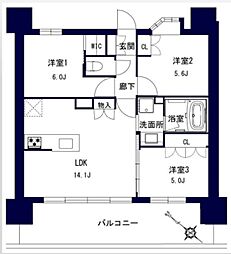 センチュリー千葉みなと 9階3LDKの間取り