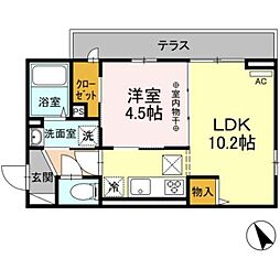エメ　ドゥーズ 1階1LDKの間取り