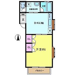 プラムハイツ 1階1DKの間取り