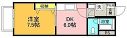 フジビュー矢向 1DKの間取図画像
