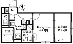 グランパセオ西新宿 4階1DKの間取り