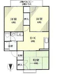エステート峰1 1階3DKの間取り