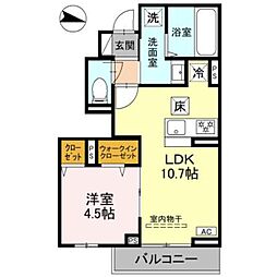 キャッスルヴュー山口 1階1LDKの間取り