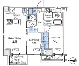 アクアレジデンス錦糸町 2LDKの間取図画像