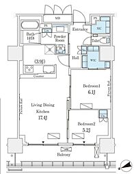 ロイヤルパークス品川 10階2LDKの間取り