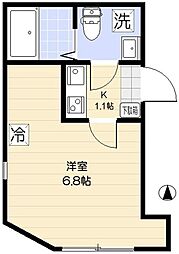 ユニヴェール西新井 2階1Kの間取り