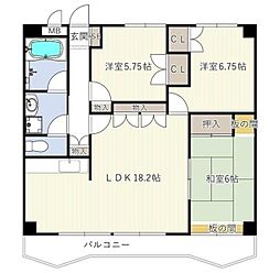 フローライト市川 3LDKの間取図画像