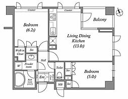 レジデンス渋谷富ヶ谷 3階2LDKの間取り