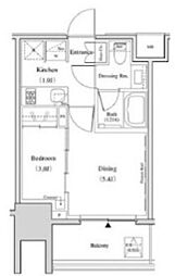 ザ・パークハビオ北千住 9階1DKの間取り