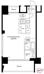 スクエアガーデン池袋 6階1Kの間取り