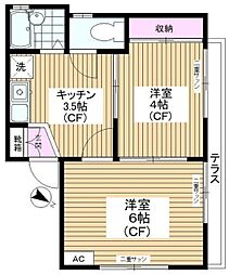 ハイブロータカノ 1階2Kの間取り