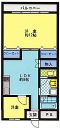 サンマンション羽村 2階2LDKの間取り