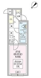 スカイラシクラス平和台 1階1Kの間取り