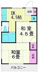 第2ハイツ春野 2階2DKの間取り