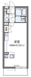 ミランダクレールコート新里 2階ワンルームの間取り