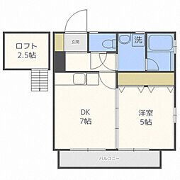 ブルーメゾン多々良Ａ 2階1DKの間取り