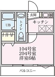 ラコリーヌ踊場 1Kの間取図画像