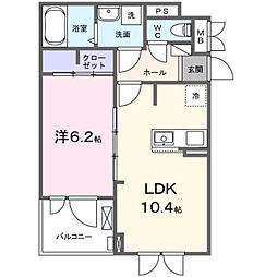 カーサ ビアンカ デュエ 1LDKの間取図画像
