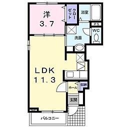ベルコリーヌ 1階1LDKの間取り