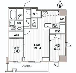 シーズンフラッツ両国サウス 6階2LDKの間取り