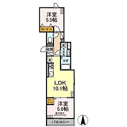 セレスティア荒川II 3階2LDKの間取り