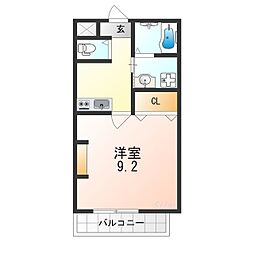 ジーイートワ 2階1Kの間取り