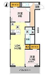 川口市大字里アパート 2LDKの間取図画像
