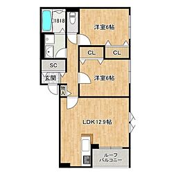 ラフローラ住吉 2LDKの間取図画像