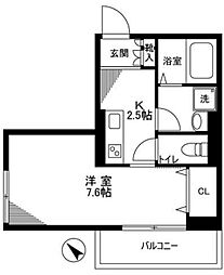 サンライト 3階1Kの間取り